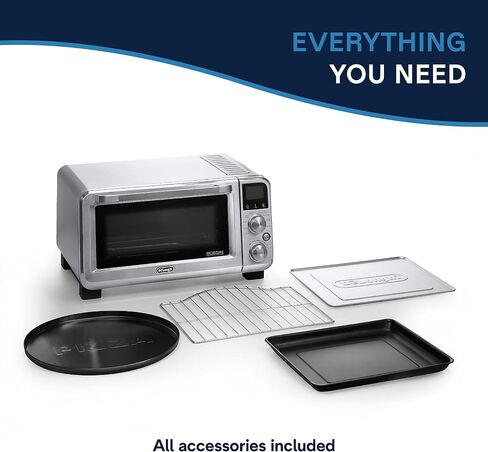 De'Longhi Small Convection Toaster Oven For Countertop With internal light And 9 Preset Functions Including Pizza, Cookies, Roast, Broil, Bake, Easy to Use, 14L, Stainless Steel, 1800W, EO141150M in Saudi Arabia
