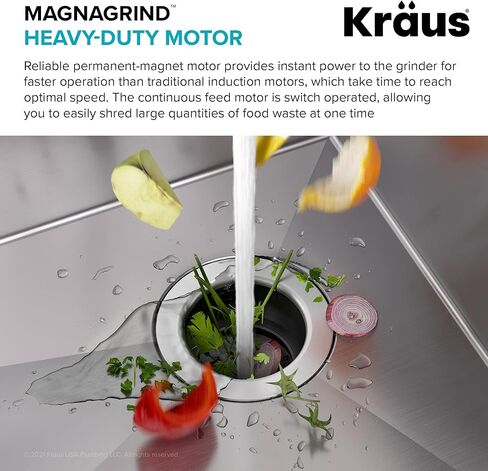 Kraus KWD100-75MBL WasteGuard التخلص المستمر من القمامة مع محرك فائق الهدوء بقوة 3/4 حصان لأحواض المطبخ مع سلك طاقة وشفة متضمنة، 15.25 بوصة، أسود in Kuwait