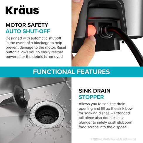 Kraus KWD100-75MBL WasteGuard التخلص المستمر من القمامة مع محرك فائق الهدوء بقوة 3/4 حصان لأحواض المطبخ مع سلك طاقة وشفة متضمنة، 15.25 بوصة، أسود in Kuwait