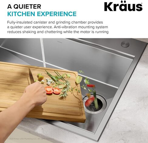 Kraus KWD100-75MBL WasteGuard التخلص المستمر من القمامة مع محرك فائق الهدوء بقوة 3/4 حصان لأحواض المطبخ مع سلك طاقة وشفة متضمنة، 15.25 بوصة، أسود in Kuwait