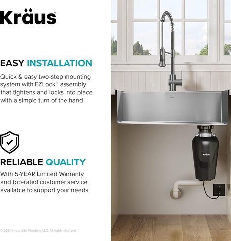 Kraus KWD100-75MBL WasteGuard التخلص المستمر من القمامة مع محرك فائق الهدوء بقوة 3/4 حصان لأحواض المطبخ مع سلك طاقة وشفة متضمنة، 15.25 بوصة، أسود in Kuwait