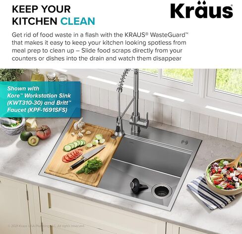 Kraus KWD100-75MBL WasteGuard التخلص المستمر من القمامة مع محرك فائق الهدوء بقوة 3/4 حصان لأحواض المطبخ مع سلك طاقة وشفة متضمنة، 15.25 بوصة، أسود in Kuwait
