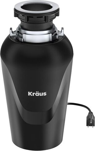 Kraus KWD100-75MBL WasteGuard التخلص المستمر من القمامة مع محرك فائق الهدوء بقوة 3/4 حصان لأحواض المطبخ مع سلك طاقة وشفة متضمنة، 15.25 بوصة، أسود in Kuwait