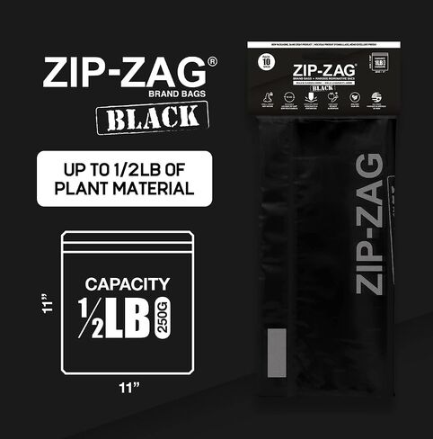 Zip Zag Bags Black 10x Half Pound Bags - Airtight Bags, Resealable, Reusable, Anti-Puncture, Washable, Food Safe, Treated for no Static, for Dry Herbs and Spices in Saudi Arabia