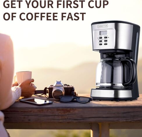 ماكينة صنع القهوة الحرارية 12 كوب من كوجنيتا، ماكينة صنع قهوة صغيرة قابلة للبرمجة مع إبريق زجاجي وفلتر، آلة صنع القهوة Dirp، تحافظ على الدفء، التحكم في قوة المشروب، إيقاف تلقائي للمشروب السريع 900 وات in Kuwait