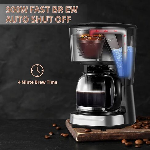 ماكينة صنع القهوة الحرارية 12 كوب من كوجنيتا، ماكينة صنع قهوة صغيرة قابلة للبرمجة مع إبريق زجاجي وفلتر، آلة صنع القهوة Dirp، تحافظ على الدفء، التحكم في قوة المشروب، إيقاف تلقائي للمشروب السريع 900 وات in Kuwait