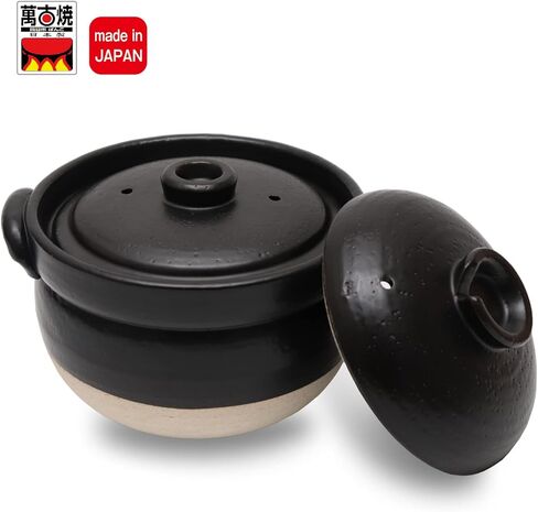 وعاء طهي الارز من الطين الياباني من دونابي، وعاء خزفي مصنوع في اليابان يتسع لكوبين الى 3 اكواب مع اغطية مزدوجة، امن للاستخدام في الميكروويف والفرن in Kuwait