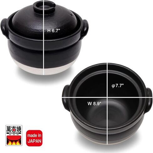 وعاء طهي الارز من الطين الياباني من دونابي، وعاء خزفي مصنوع في اليابان يتسع لكوبين الى 3 اكواب مع اغطية مزدوجة، امن للاستخدام في الميكروويف والفرن in Kuwait