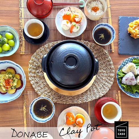 وعاء طهي الارز من الطين الياباني من دونابي، وعاء خزفي مصنوع في اليابان يتسع لكوبين الى 3 اكواب مع اغطية مزدوجة، امن للاستخدام في الميكروويف والفرن in Kuwait