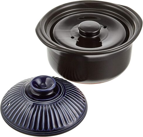 Ginpo Pottery Chrysanthemum Rice Earthenware Pot (2 Cups, Cooking, Lapis), Banko Ware Double Lid Earthenware Pot, Rice Cooking, Ginpo Rice Cooker in Kuwait
