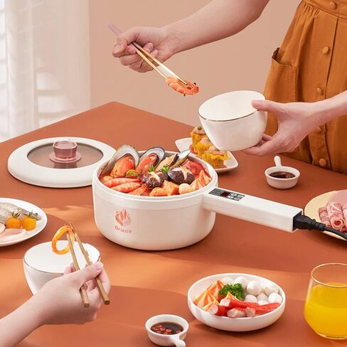 Drizzle Electric Hot Pot Cooker Steamer 1.8L Multifunctional Nonstick Pan Dormitory Office Portable Ramen Cooker Steamer Boil Dry Protection Suitable For Noodles Steak Cooker Eggs StirFrying in Kuwait