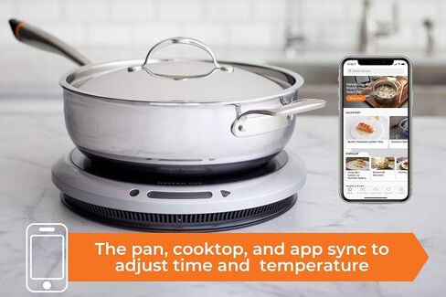 Hestan - سلسلة SmartChef - مقلاة صلصة من الفولاذ المقاوم للصدأ مع غطاء، أواني طهي حثية للتحكم في درجة الحرارة، مقلاة صلصة الكل في واحد (5.5 لتر) in Saudi Arabia