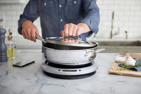 Hestan - سلسلة SmartChef - مقلاة صلصة من الفولاذ المقاوم للصدأ مع غطاء، أواني طهي حثية للتحكم في درجة الحرارة، مقلاة صلصة الكل في واحد (5.5 لتر) in Saudi Arabia