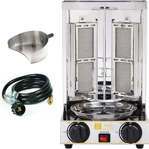 Royali Shawarma Gyro Tacos Al Pastor Doner Grill Small Home Machine Vertical Rotisserie Set of 3 Machine Meat Catcher (Catch Pan) and Propane Hose with Regulator in Saudi Arabia