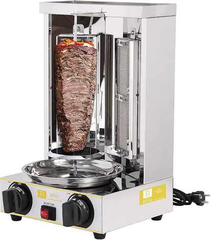 Royali Shawarma Gyro Tacos Al Pastor Doner Grill Small Home Machine Vertical Rotisserie Set of 3 Machine Meat Catcher (Catch Pan) and Propane Hose with Regulator in Saudi Arabia