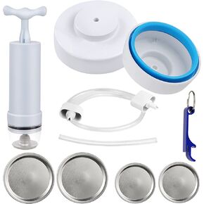طقم مانع تفريغ الهواء من ماسون لبرطمانات الماسون العادية والفم العريض مع 【مضخة شفط يدوية 】و【موصل خرطوم الشفط لحافر الطعام】، مناسب للمطبخ المنزلي والتخييم في الهواء الطلق إلخ. in Kuwait