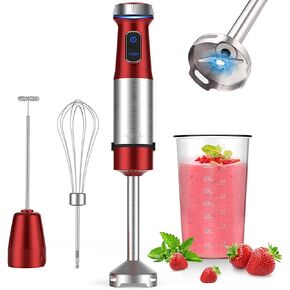 خلاط يدوي غمر، سرعة 500 واط، خلاط ذكي 4 في 1 مع وعاء خلط 800 مل، رغوة الحليب، خفق البيض للعصائر/هريس أغذية الأطفال/الصلصات/الشوربات، أحمر in Kuwait