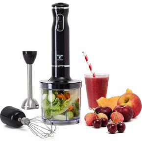 Moss & Stone Hand Blender Electric With Egg Whisk & Chopper, Powerful 300 Watt Immersion Hand Blender Set, Hand Mixer Set Stainless Steel Shaft & Blades, Black Handheld Blender With Ergonomic Handle in Kuwait