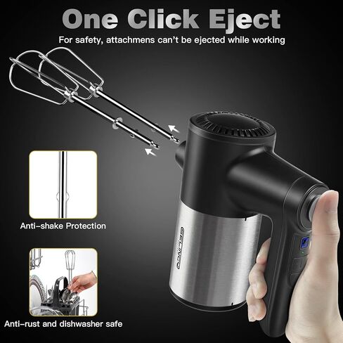 خلاط يدوي لاسلكي قابل لاعادة الشحن - خلاط كهربائي محمول باليد بـ7 سرعات مع قاعدة تخزين وشاشة رقمية و4 ملحقات من الستانلس ستيل لسهولة الخفق وخلط العجين والكوكيز والكعك in Kuwait