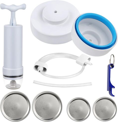 طقم مانع تفريغ الهواء من ماسون لبرطمانات الماسون العادية والفم العريض مع 【مضخة شفط يدوية 】و【موصل خرطوم الشفط لحافر الطعام】، مناسب للمطبخ المنزلي والتخييم في الهواء الطلق إلخ. in Kuwait