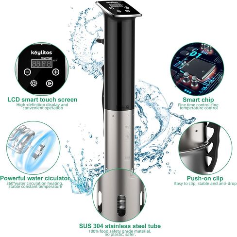 آلة طباخ Keylitos Sous Vide بقدرة 1100 واط، IPX7، طباخ دقيق Sous Vide مقاوم للماء، جهاز غمر دائري فائق الهدوء وسريع التسخين، طباخ دقيق مع درجة حرارة دقيقة وتحكم في المؤقت in Kuwait