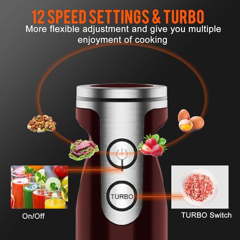 MegaWise 5-in-1 Immersion Hand Blender Set with Variable Speed, 400W, Stainless Steel - Includes Chopper, Whisk, Milk Frother, and Beaker - Ideal for Soups, Smoothies, Baby Food & More (RED) in Kuwait
