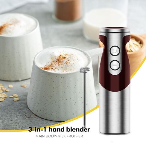 MegaWise 5-in-1 Immersion Hand Blender Set with Variable Speed, 400W, Stainless Steel - Includes Chopper, Whisk, Milk Frother, and Beaker - Ideal for Soups, Smoothies, Baby Food & More (RED) in Kuwait