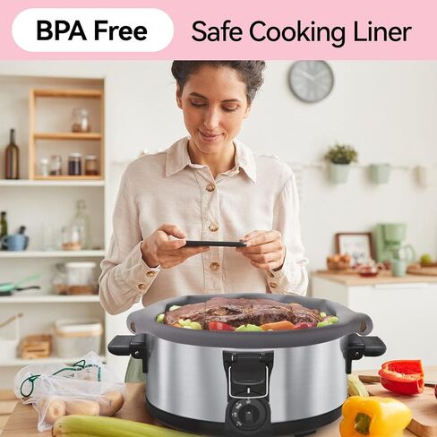 Silicone Slow Cooker Liners, Reusable Crock Pot Liners, Silicone Crockpot Liner for 6,7,8 Quarts Crockpot, Slow Cooker Cooking Bags for Oval or Round Pot (Black) in Saudi Arabia