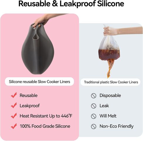 Silicone Slow Cooker Liners, Reusable Crock Pot Liners, Silicone Crockpot Liner for 6,7,8 Quarts Crockpot, Slow Cooker Cooking Bags for Oval or Round Pot (Black) in Saudi Arabia