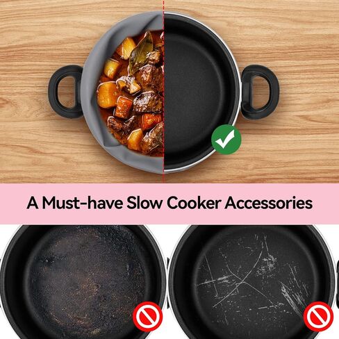 Silicone Slow Cooker Liners, Reusable Crock Pot Liners, Silicone Crockpot Liner for 6,7,8 Quarts Crockpot, Slow Cooker Cooking Bags for Oval or Round Pot (Black) in Saudi Arabia