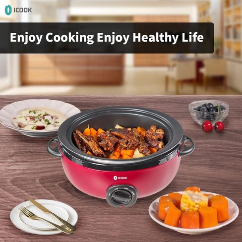 ICOOK USC-65-OP001BL 6.5 Quart Slow Cooker,Aluminium Sear/Sauté Stew Pot Stovetop safe,Dishwasher Safe,Glass Lid,Adjustable Temp,Food Warmer(Blue) in Saudi Arabia