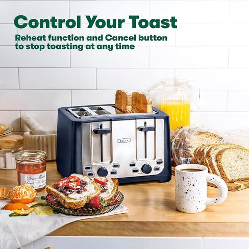 BELLA 2 Slice Toaster with Auto Shut Off - Extra Wide Slots & Removable Crumb Tray and Cancel, Defrost & Reheat Function - Toast Bread, Bagel & Waffle, Aqua in Saudi Arabia