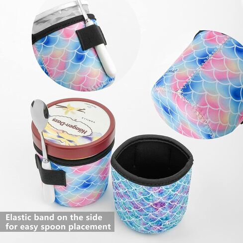 2 Pack Beach Style Pattern Print Size Ice Cream Sleeves Neoprene Cover with Spoon Holder Cover (Beach (2PCS)) in Saudi Arabia