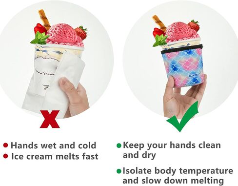 2 Pack Beach Style Pattern Print Size Ice Cream Sleeves Neoprene Cover with Spoon Holder Cover (Beach (2PCS)) in Saudi Arabia