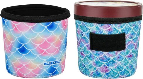 2 Pack Beach Style Pattern Print Size Ice Cream Sleeves Neoprene Cover with Spoon Holder Cover (Beach (2PCS)) in Saudi Arabia