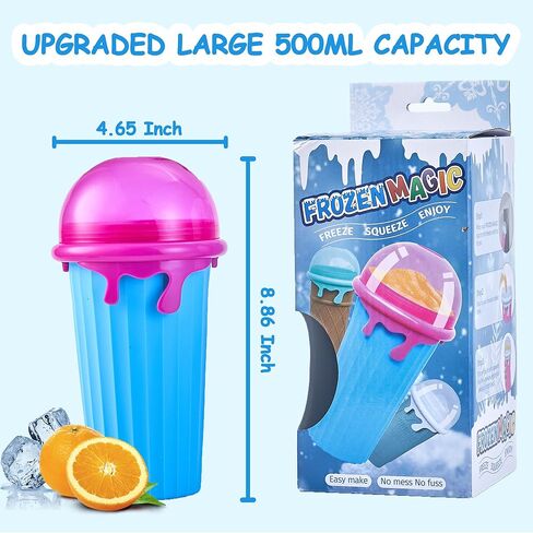 كوب صنع السلاشي من نوجيك، كوب مطور سعة 500 مل تيك توك، كوب سحري قابل للضغط، كوب للتبريد، كوب للتجميد والحليب المخفوق والسموذي، اشياء رائعة للاطفال والمراهقين (ازرق) in Kuwait