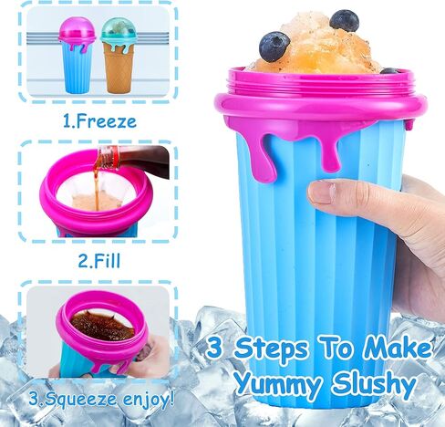 كوب صنع السلاشي من نوجيك، كوب مطور سعة 500 مل تيك توك، كوب سحري قابل للضغط، كوب للتبريد، كوب للتجميد والحليب المخفوق والسموذي، اشياء رائعة للاطفال والمراهقين (ازرق) in Kuwait