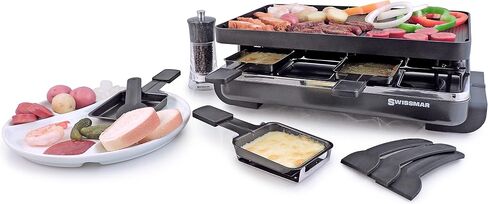 Swissmar KF-77041 Classic 8-Person Raclette Party Grill with Reversible Cast Aluminum Non-Stick Grill Plate/Crepe Top, Black in Saudi Arabia