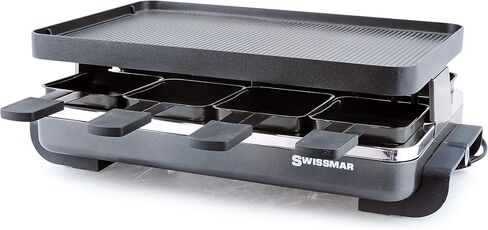 Swissmar KF-77041 Classic 8-Person Raclette Party Grill with Reversible Cast Aluminum Non-Stick Grill Plate/Crepe Top, Black in Saudi Arabia
