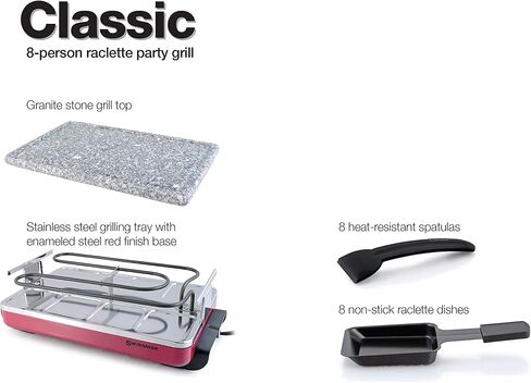 Swissmar KF-77041 Classic 8-Person Raclette Party Grill with Reversible Cast Aluminum Non-Stick Grill Plate/Crepe Top, Black in Saudi Arabia