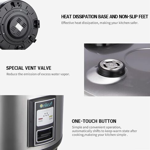 Onlicuf Commercial Electric Stainless Steel Rice Cooker 60-Cup Cooked (30-Cup UNCOOKED) 1350W for Restaurant in Kuwait