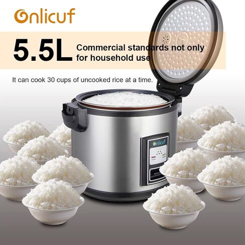 Onlicuf Commercial Electric Stainless Steel Rice Cooker 60-Cup Cooked (30-Cup UNCOOKED) 1350W for Restaurant in Kuwait