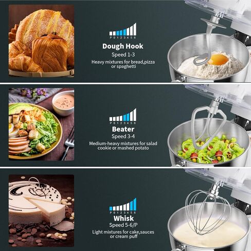 Stand Mixer CWIIM 8.5Qt 660W mixers kitchen electric stand mixer 6+P Speed stand up mixer with Dough Hook, Flat Beater, Whisk, Splash Guard, for dough mixer Baking Bread Cake Cookie Salad Egg (Black) in Saudi Arabia