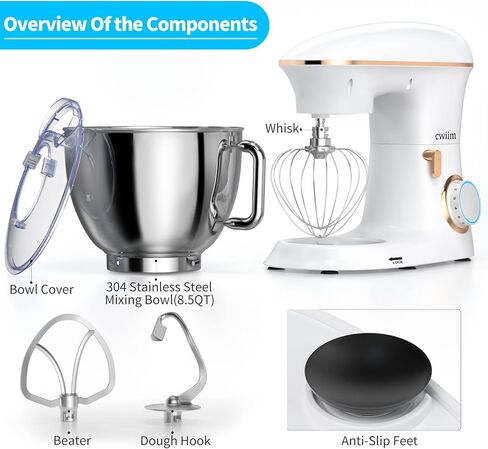 Stand Mixer CWIIM 8.5Qt 660W mixers kitchen electric stand mixer 6+P Speed stand up mixer with Dough Hook, Flat Beater, Whisk, Splash Guard, for dough mixer Baking Bread Cake Cookie Salad Egg (Black) in Saudi Arabia
