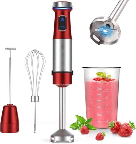 خلاط يدوي غمر، سرعة 500 واط، خلاط ذكي 4 في 1 مع وعاء خلط 800 مل، رغوة الحليب، خفق البيض للعصائر/هريس أغذية الأطفال/الصلصات/الشوربات، أحمر in Kuwait