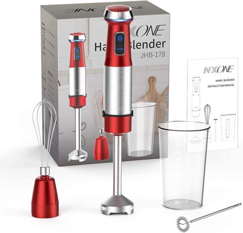 خلاط يدوي غمر، سرعة 500 واط، خلاط ذكي 4 في 1 مع وعاء خلط 800 مل، رغوة الحليب، خفق البيض للعصائر/هريس أغذية الأطفال/الصلصات/الشوربات، أحمر in Kuwait
