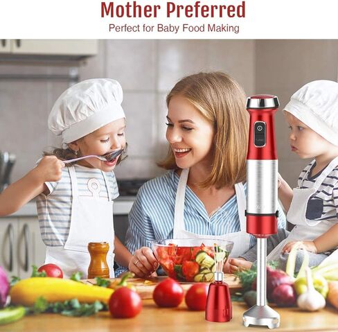 خلاط يدوي غمر، سرعة 500 واط، خلاط ذكي 4 في 1 مع وعاء خلط 800 مل، رغوة الحليب، خفق البيض للعصائر/هريس أغذية الأطفال/الصلصات/الشوربات، أحمر in Kuwait