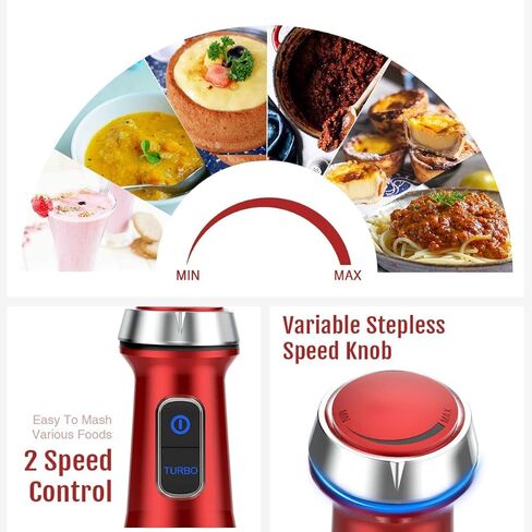 خلاط يدوي غمر، سرعة 500 واط، خلاط ذكي 4 في 1 مع وعاء خلط 800 مل، رغوة الحليب، خفق البيض للعصائر/هريس أغذية الأطفال/الصلصات/الشوربات، أحمر in Kuwait