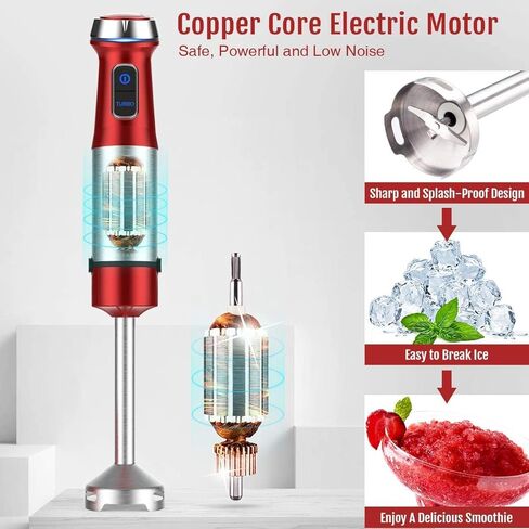 خلاط يدوي غمر، سرعة 500 واط، خلاط ذكي 4 في 1 مع وعاء خلط 800 مل، رغوة الحليب، خفق البيض للعصائر/هريس أغذية الأطفال/الصلصات/الشوربات، أحمر in Kuwait