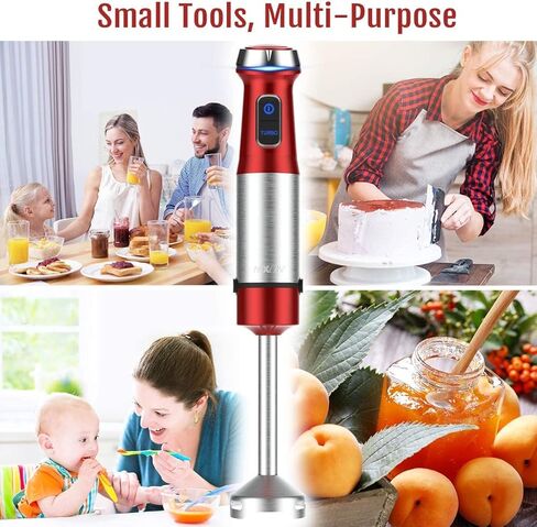 خلاط يدوي غمر، سرعة 500 واط، خلاط ذكي 4 في 1 مع وعاء خلط 800 مل، رغوة الحليب، خفق البيض للعصائر/هريس أغذية الأطفال/الصلصات/الشوربات، أحمر in Kuwait